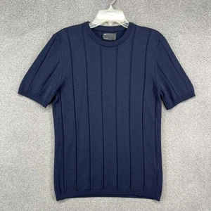 ASOS DESIGN Sweater Mens Large Navy Short Sleeve Ribbed Knit Crewneck Shirt - Picture 1 of 16