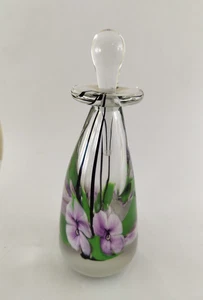 Purple Flower Art Glass Perfume Bottle With the Stopper Mint Signed & Dated - Bild 1 von 13