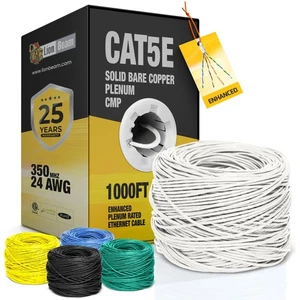 ™ Solid Bare Copper Cat5e Plenum Ethernet Cable 1000ft Pull Box 24AWG CMP Ins... - Bild 1 von 7