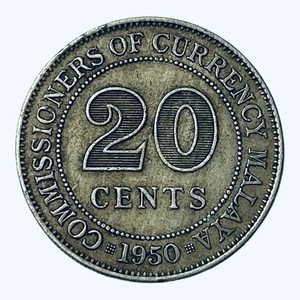 1950 BRITISH MALAYA - MALAYSIA SINGAPORE BRUNEI 20 CENTS (DOLLAR) COIN GEORGE VI - Picture 1 of 2