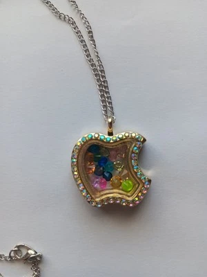 Apple Floating Glass Crystal Living Memory Locket Pendant Necklace - Image 1 of 4