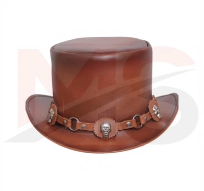 Anillos de cuero marrón banda sombrero hecho a mano cuero sombrero Steampunk sombrero gótico Foto 1 de 4