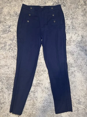 Forever 21 女式海军蓝高腰水手裤 M 码-纽扣前襟修身版型 — 第 1/4 张图片