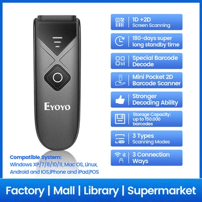 Mini 2D Wireless Barcode Scanner Bluetooth 2.4G USB 1D QR Code Barcode Leser - Bild 1 von 4