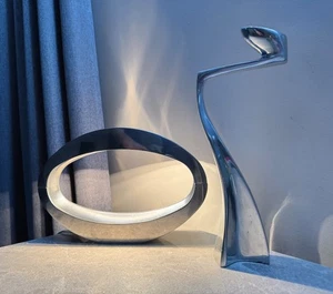 Vintage Set Of 2 Mid-Century Futuristic Massive Lamp  Chrome Candle Holder - Picture 1 of 13