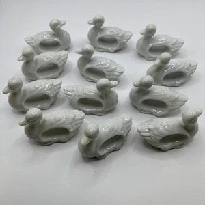 Vintage Set Of 12 Shafford Duck Napkin Holder Rings Birds White Porcelain Japan - Picture 1 of 6