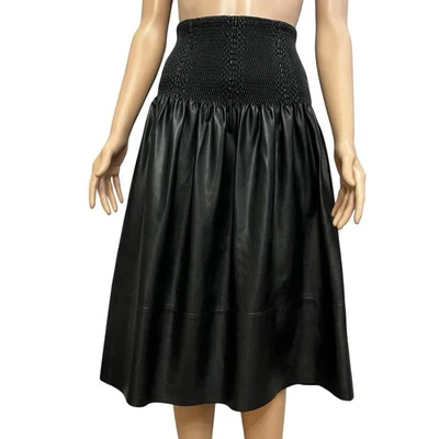 Current Air Faux Leather Midi Skirt Medium Fit And Flare Smocked Waist Pull On - Image 1 of 4