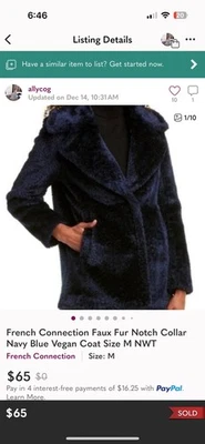 Abrigo vegano azul marino cuello muesca piel sintética French Connection talla bolsillos grandes Foto 1 de 4