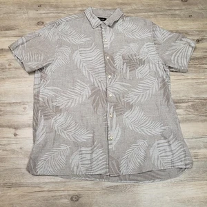 Tasso Elba Shirt Mens Large Beige Palm Leaf 55% Silk 45% Linen Casual - Picture 1 of 8
