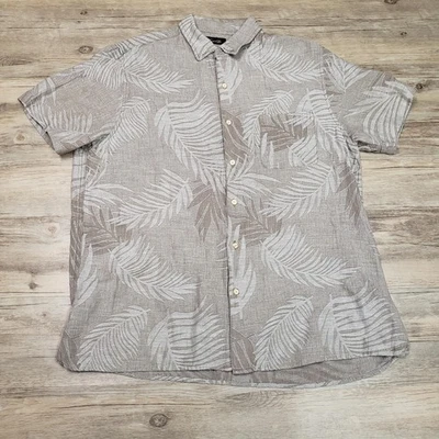 Tasso Elba Shirt Mens Large Beige Palm Leaf 55% Silk 45% Linen Casual - Image 1 of 4
