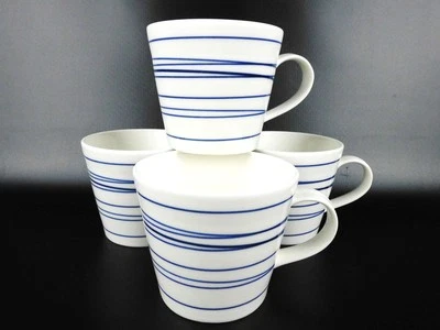 Tazas de café Royal Doulton Pacific Blue 4" líneas de cobalto sobre cerámica blanca (4) Foto 1 de 4