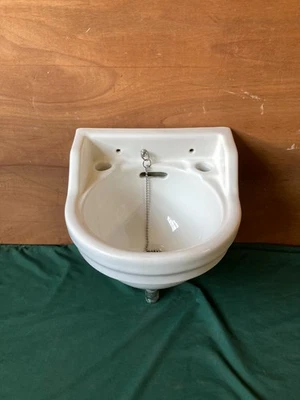 Fregadero de pared de baño pequeño vintage de 13x13 de cerámica blanca de mediados de siglo antiguo 346-25E Foto 1 de 4