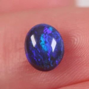 Natural Australian Black Opal 0.84 ct, Solid Lightning Ridge Opal 6 x 7.2 mm - Picture 1 of 7