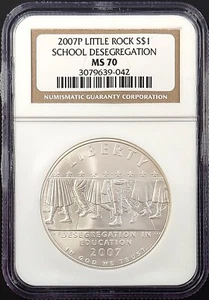 2007 P Little Rock School Desegregation Commemorative Silver Dollar MS 70 by NGC - Picture 1 of 4