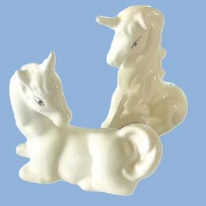 Unicorn Figurines Ceramic Farrah International Vintage 1980 Pair Set 2 White - Picture 1 of 18