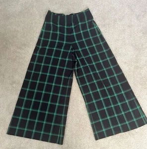 Pantalones de mujer ALICE + OLIVIA de pierna ancha a cuadros Athena negro/verde talla 8 - Imagen 1 de 13