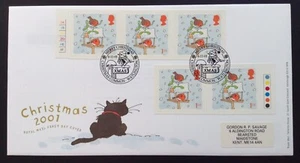 GB QEII 2001 5x1. Weihnachtsmarken + Ampelrand auf Ersttagsbrief - Bild 1 von 2