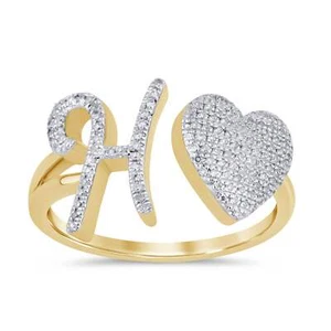 10K YELLOW GOLD .20 CARAT WOMENS NATURAL DIAMOND HEART & LETTER INITIAL H RING - Picture 1 of 1