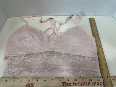 Bralette de encaje rosa rubor Abercrombie & Fitch L almohadillas extraíbles Foto 1 de 4