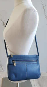 Tignanello Leather Purse Womens Blue Small Crossbody Purse Shoulder Bag Pebbled - Picture 1 of 7