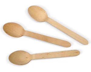 200 x Quality Disposable WOODEN DESSERT SPOONS CUTLERY Celebration Party - Picture 1 of 5