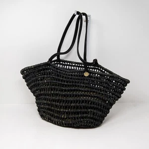 Borsa a tracolla oversize Kayu tessuto nodo aperto mercato spiaggia tote bag nera - Foto 1 di 6