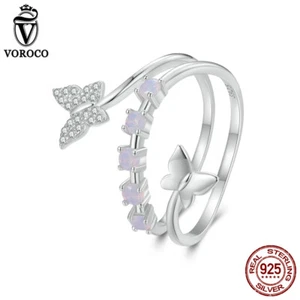 Anillo de dedo de apertura de circonita cúbica mariposa de plata esterlina 925 VOROCO para mujeres regalos joyas - Imagen 1 de 15