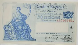 1897 Republica Argentina World Paper Money 50 Centavos 22566325A 50 Cents - Picture 1 of 4