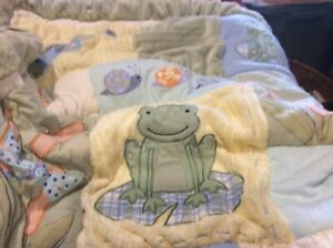 Adorable New Baby Quilt Yellow, Green Blue w/Aplliqued Frogs, Turtles, etc.