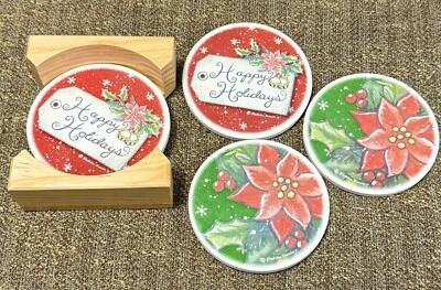 Posavasos de Navidad de piedra absorbente para el hogar de ciprés - Diseño de soporte de madera Robin Davis Foto 1 de 4