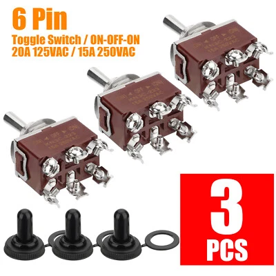 3PCS 6Pin Automotive Car 15A 250V Toggle Switch DPDT On/Off/On w/Waterproof Cap - Image 1 of 4