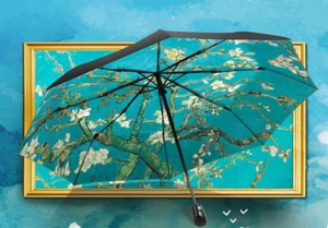 Ombrello Van Gogh con fiori di mandorlo aperto/chiuso automatico ~ UPF50+ ~ antivento ~ leggero ~ - Foto 1 di 15