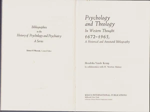 Psychology and Theology in Western Thought, 1672-1965: A Historical and Annotat - Picture 1 of 1