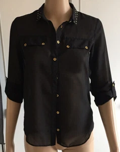 BLOUSE GIRL’S AGE 11/12 BLACK SHEER COLLAR EMBELLISHED GOLD TONE BUTTONS BNWOT - Picture 1 of 7