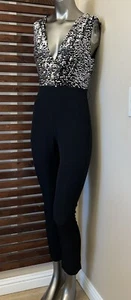 NWT Zara Silver Sequin V-Neck Tight Fitted Black Pants Disco Romper (No Belt) XS - Picture 1 of 5