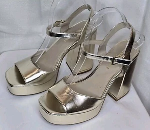 KENNETH COLE 8M Gold Metallic leather ultra high heel open toe platform pumps.   - Picture 1 of 9