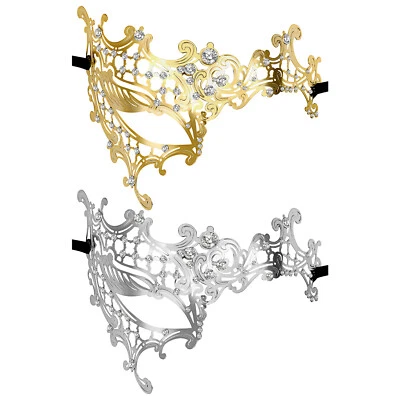 Womens Masquerade Party Luxury Mask Shiny Rhinestone Metal Mask Venice Ball Mask - Image 1 of 2