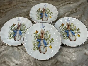 Peter Rabbit Salad Plates Field Of Dreams Set Of 4 Gold Scalloped 8 Inch New - Picture 1 of 19