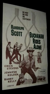 Póster original raro de teatro militar 1958 Buchanan Rides Alone Randolph Scott - Imagen 1 de 1