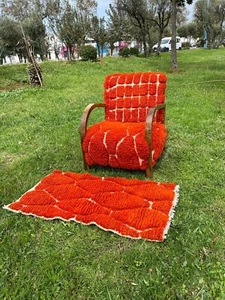 Used Moroccan Antique style chair made of carpet and walnut wood with rug - Picture 1 of 24