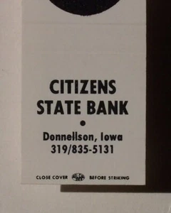 80er Jahre? Citizens State Bank Donnellson IA Lee Co Streichholzschachtel Iowa - Bild 1 von 1