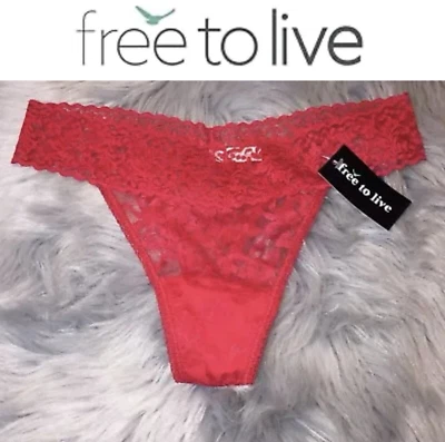 NWT Free To Live Sexy Red Lace Thong Panty Underwear One Size NEW - Image 1 of 4