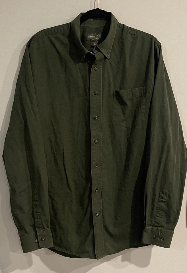 Eddie Bauer Men’s XL Tall Shirt Long Sleeve Army Green Button Up 100% Cotton Top - Image 1 of 4