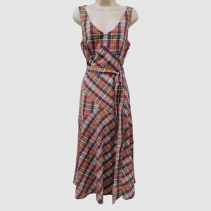 $195 Ralph Lauren Women Pink Plaid Madras Sleeveless V-Neck A-Line Dress Size 10 - Picture 1 of 3