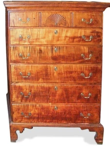 Circa 18th c. American Chippendale Tiger Maple Tall Chest, Bracket Feet, PA - Picture 1 of 12
