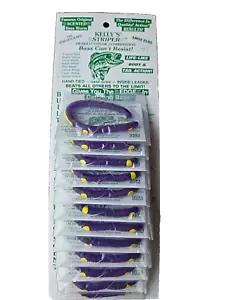 GUSANOS DE PLÁSTICO APAREJADOS EN GANCHO KELLY'S® STRIPER™ 12 PERFUMADOS PÚRPURA/AMARILLO HECHOS EN EE. UU. - Imagen 1 de 6