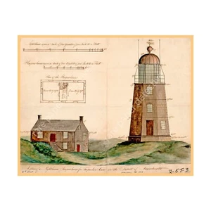 Lighthouse Print, Antique Style Home Décor, 8" x 10", Nautical Décor Drawing - Picture 1 of 1