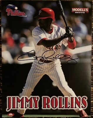 JIMMY ROLLINS PHILLIES AUTOGRAPHED 8.5 x 11 PROMOTIONAL COLOR PHOTO – MINT!! - Image 1 of 3