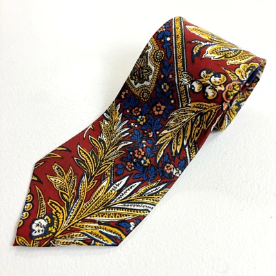 SAKS FIFTH AVENUE Silk Neck Tie Botanical Medallion Print Fall Thanksgiving - Image 1 of 4