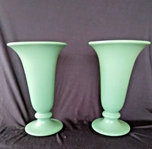 Pair of Matched Vintage Haeger Attrib. Pottery Floor Vases Turquoise Green - Picture 1 of 11